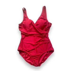 Jantzen Merlot 1 Pc Swim Bathing Suit Slimming Tummy Control EUC Size 14